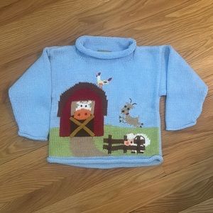 Small shop children’s boutique roll neck, cotton sweater w/ farmyard stitching
